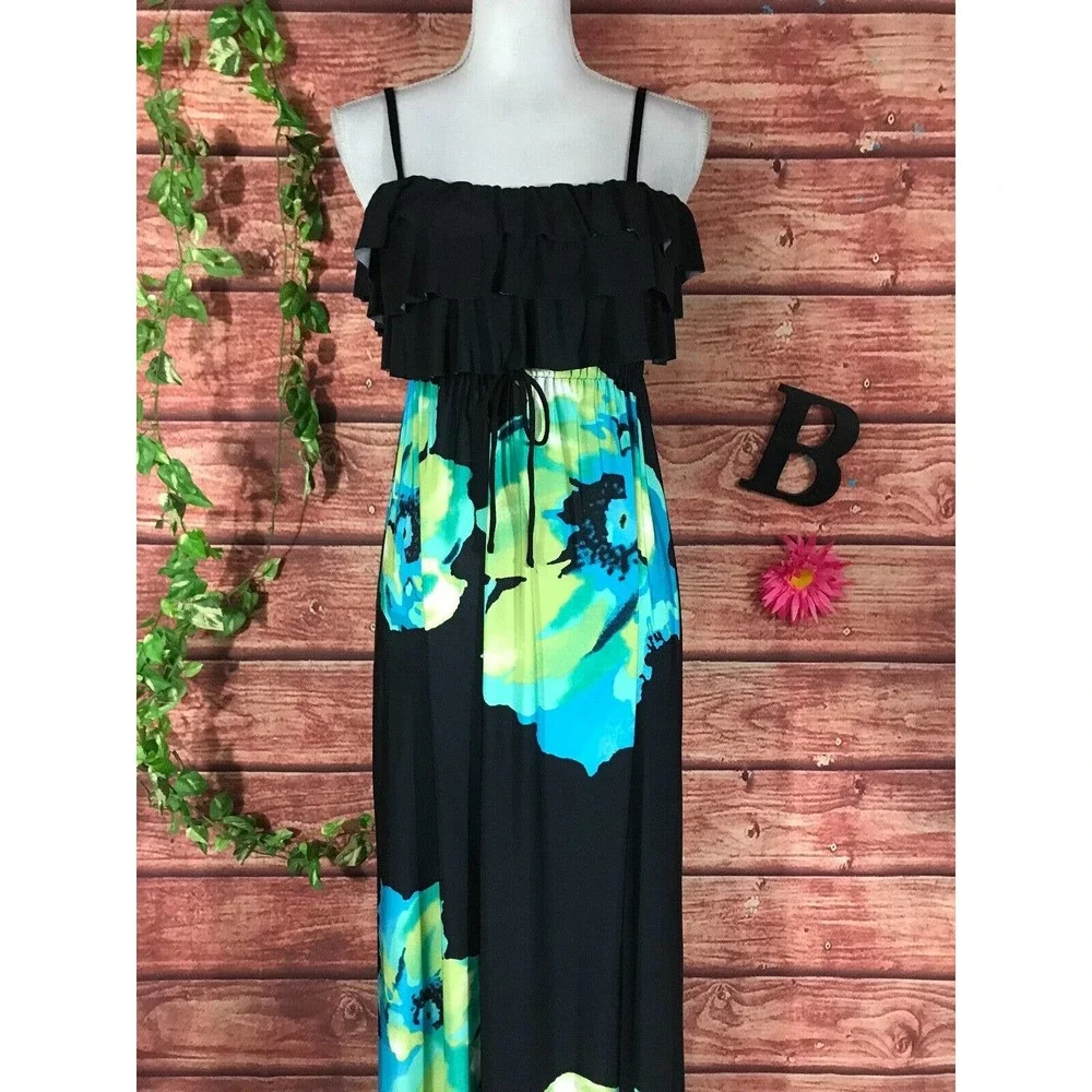Floral Black and Blue Maxi Dress - Picture 2 of 12